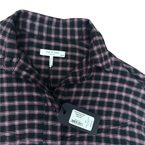 NWT rag & bone Iris Plaid Flannel Button Down Shirt in Black/ Purple Size XS - Picture 11 of 14